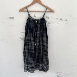 Cotton plaid sun dress with grey, black, with blue